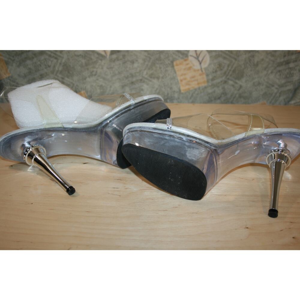 New Pleaser Lucite Clear Lucite Open Toe Heels 13 - Picture 6 of 7